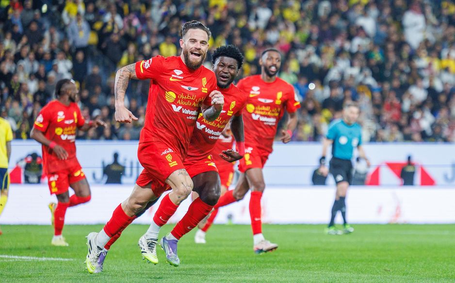 Nahitan Nandez celebrates what would prove to be winner for Al Qadsiah at Al Nassr
