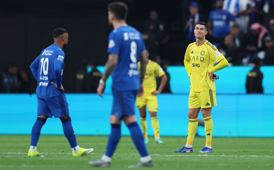 Al Nassr captain Cristiano Ronaldo reacts to defeat to Al Hilal in Capital Derby