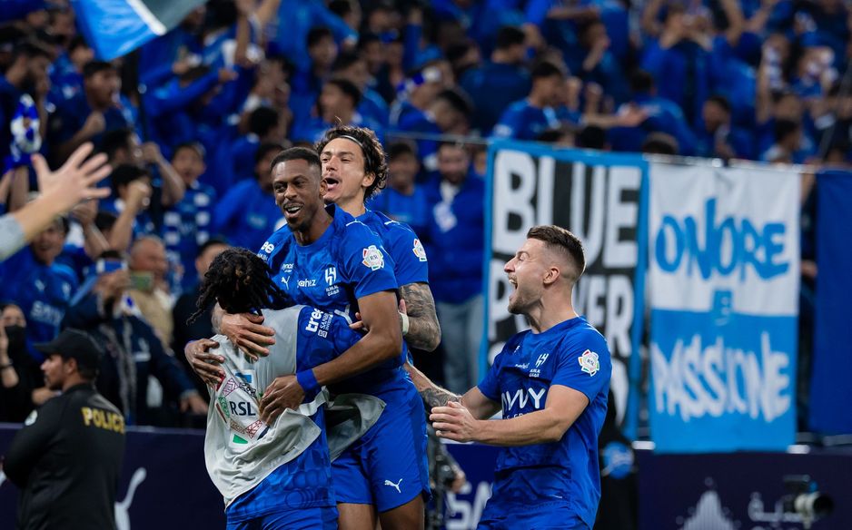 The Kingdom Arena erupts when Mohammed Kanno (C) puts Al Hilal 2-1 up in Capital Derby v Al Nassr 