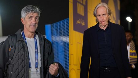 Al Nassr and Al Shabab managers arriving at the stadium with their teams ahead of the match