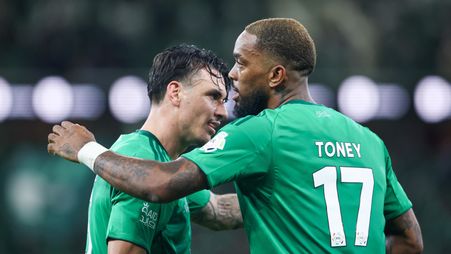 Al Ahli duo Roger Ibanez and Ivan Toney in the win at home to Al Khaleej