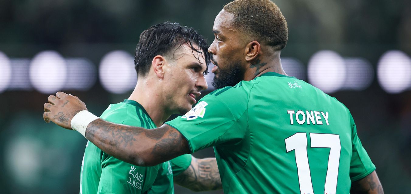 Al Ahli duo Roger Ibanez and Ivan Toney in the win at home to Al Khaleej