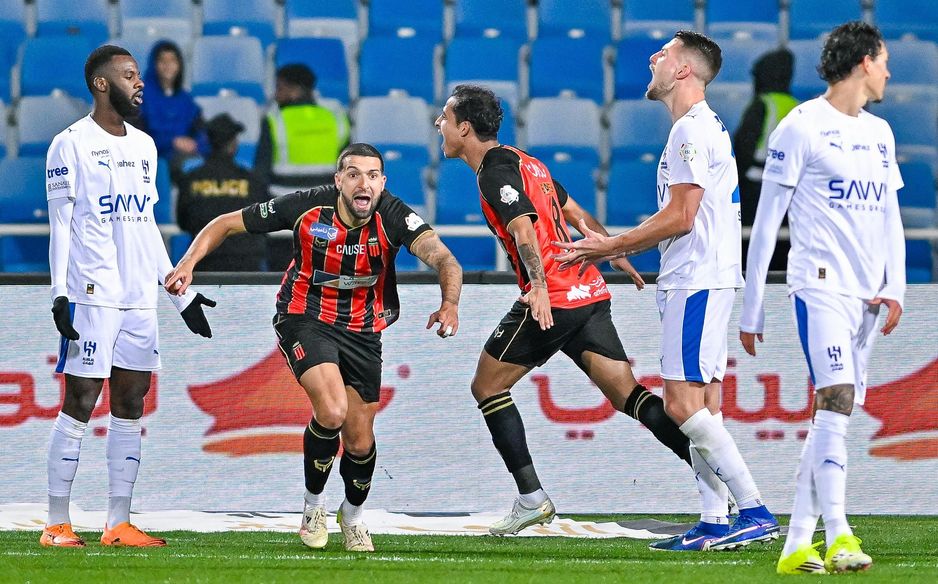 Ibrahim Bayesh equaslies for Al Riyadh in the derby at home to Al Hilal