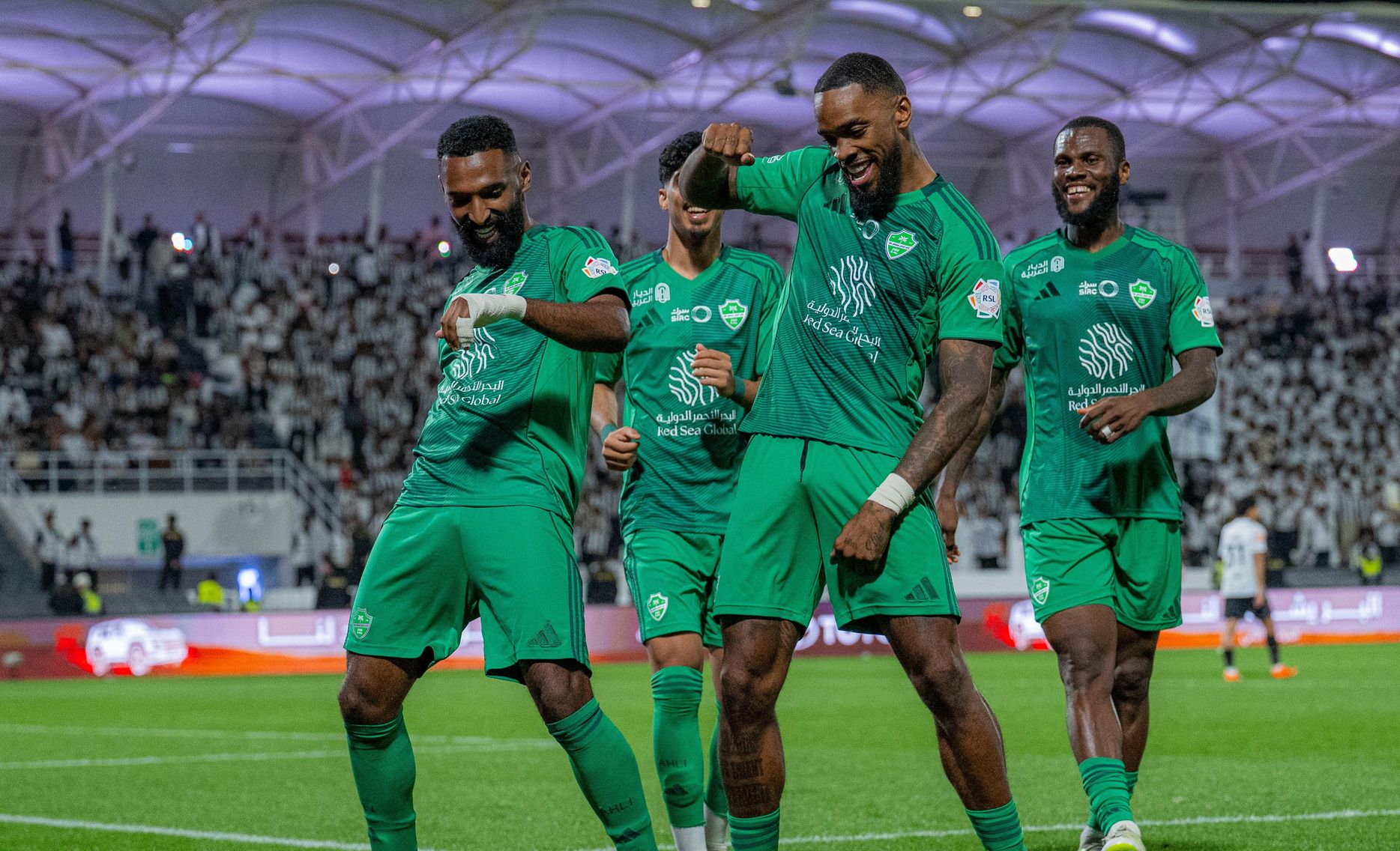 Ivan Toney celebrates scoring Al Ahli's fifth goal in the win at Al Shabab