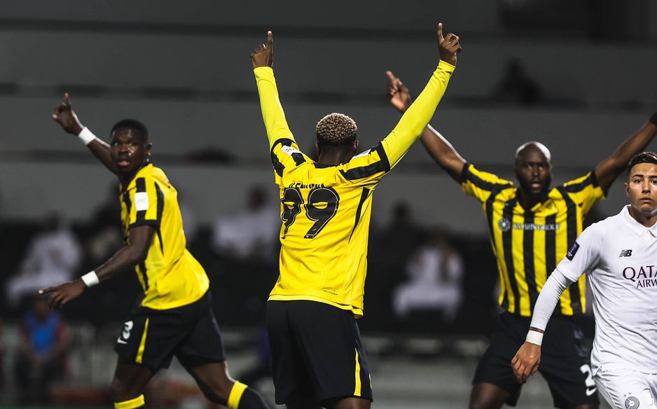 New Al Ittihad signing Stephane Keller (L) celebrates debut goal in the AFC Champions League Elite at Al Sadd