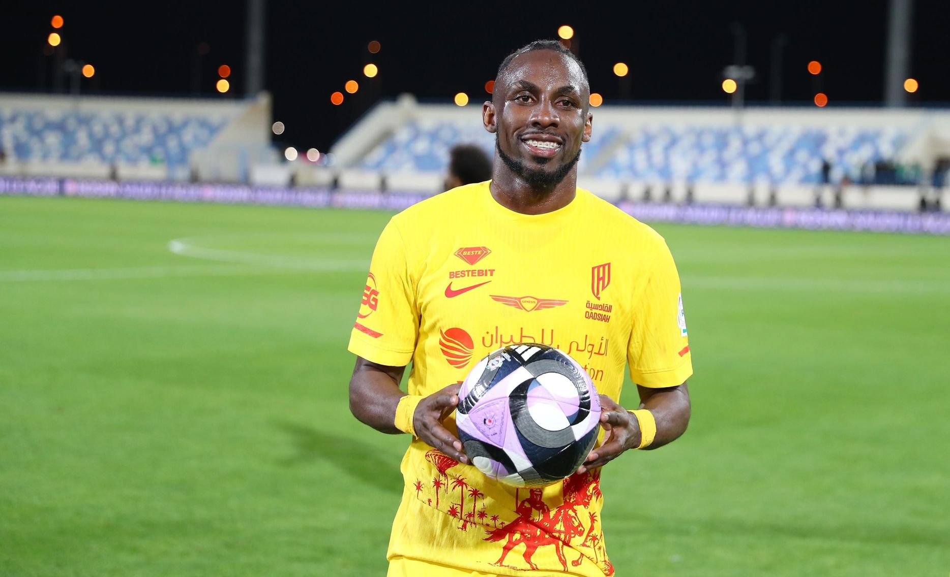 Julian Quinones after his hat-trick for Al Qadsiah at Al Okhdood