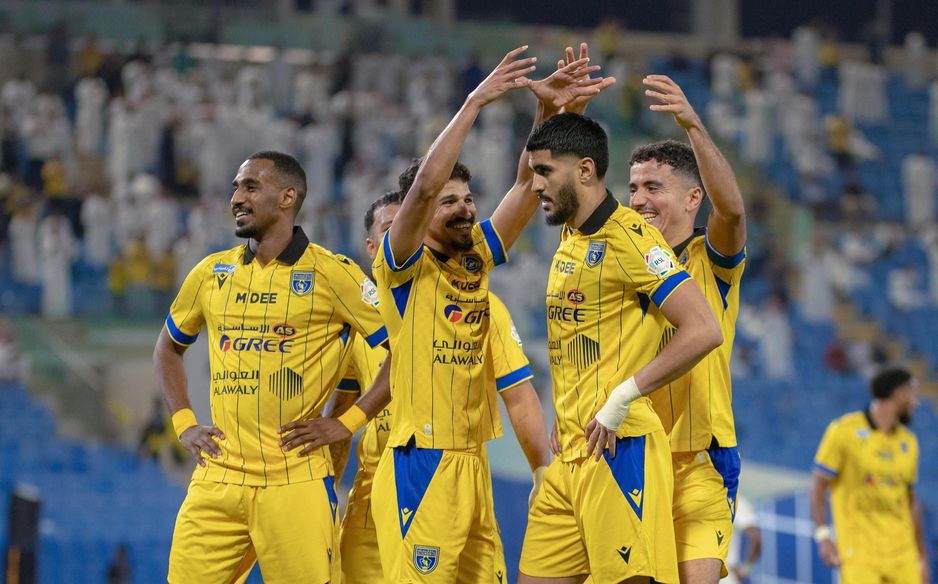 Waleed Al Ahmed scoring against Al Qadsiah while at Al Taawoun earlier this season