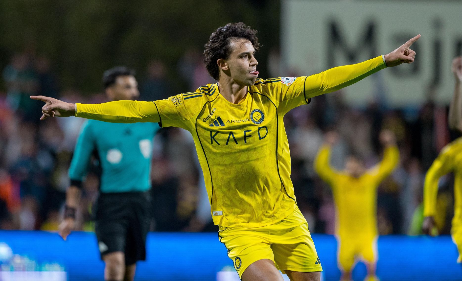 Joao Felix celebrates Al Nassr goal at Al Fayha