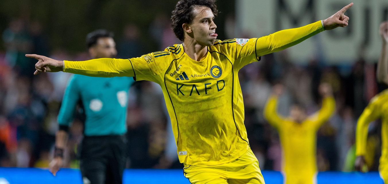 Joao Felix celebrates Al Nassr goal at Al Fayha