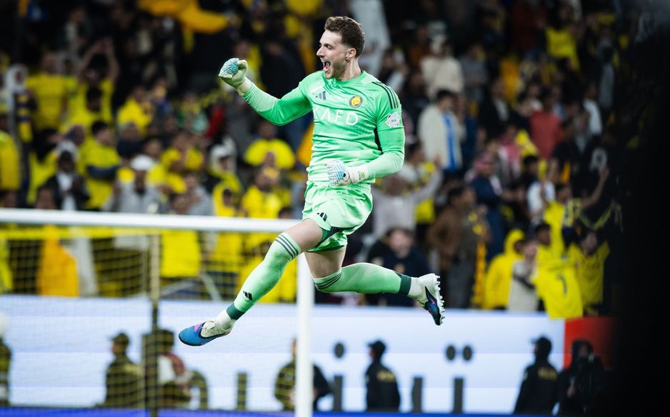 Al Nassr goalkeeper Bento reacts to the huge home win against Al Ittihad