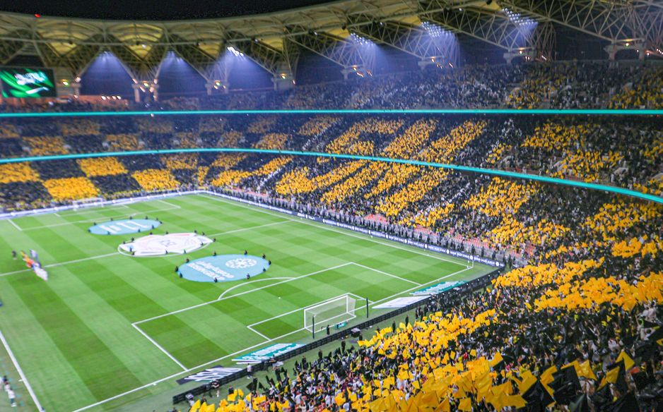 Al Ittihad fans celebrate the club passing the five-million mark in RSL attendance