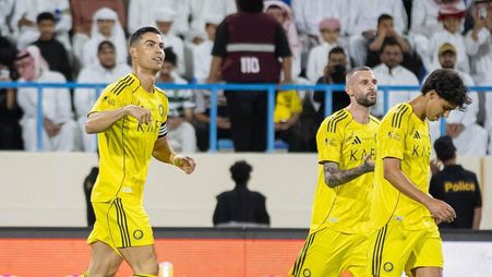 Al Nassr captain Cristiano Ronaldo scores at Al Okhdood