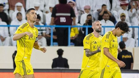 Al Nassr captain Cristiano Ronaldo scores at Al Okhdood