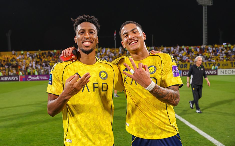 Al Nassr's goal heroes Kingsley Coman (L) and Angelo fire club into ACL Two final