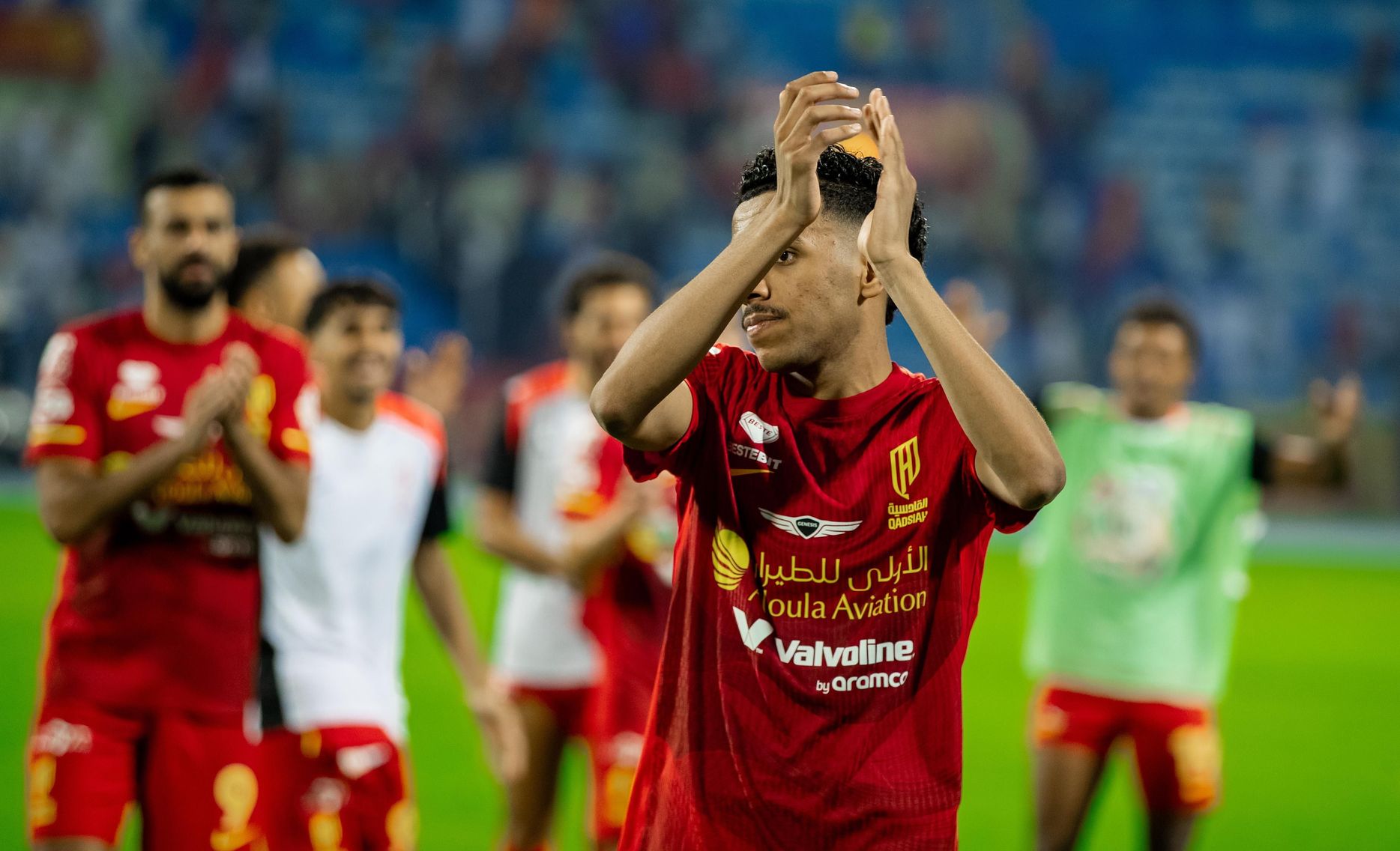 Al Qadsiah's Musab Al Juwayr celebrates win v Al Nassr