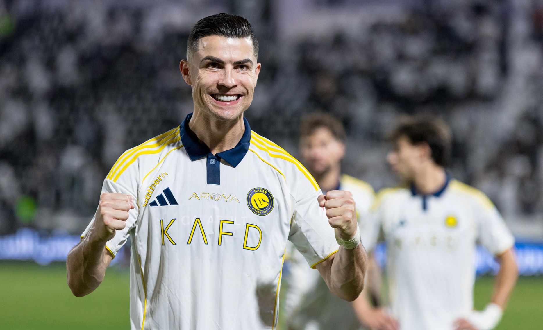 Cristiano Ronaldo celebrates Al Nassr win at Al Shabab