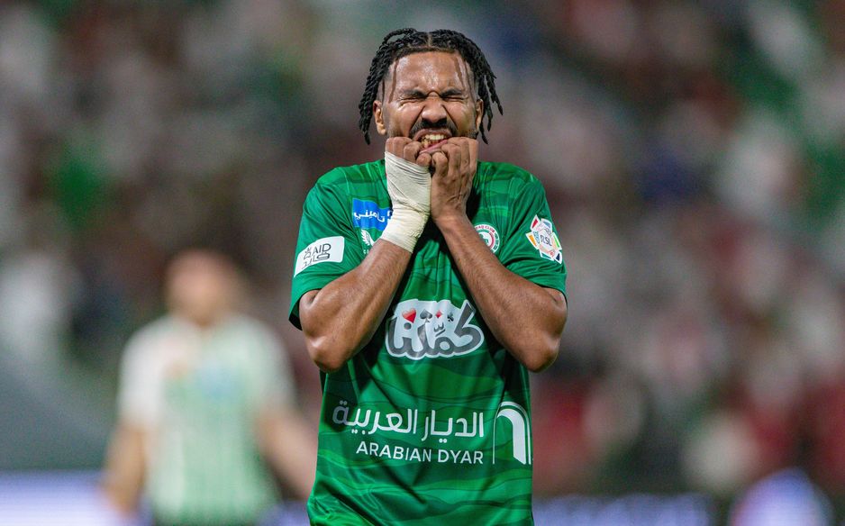 Saudi star Khalid Al Ghannam reacts to missed chance in Al Ettifaq draw with Al Najmah