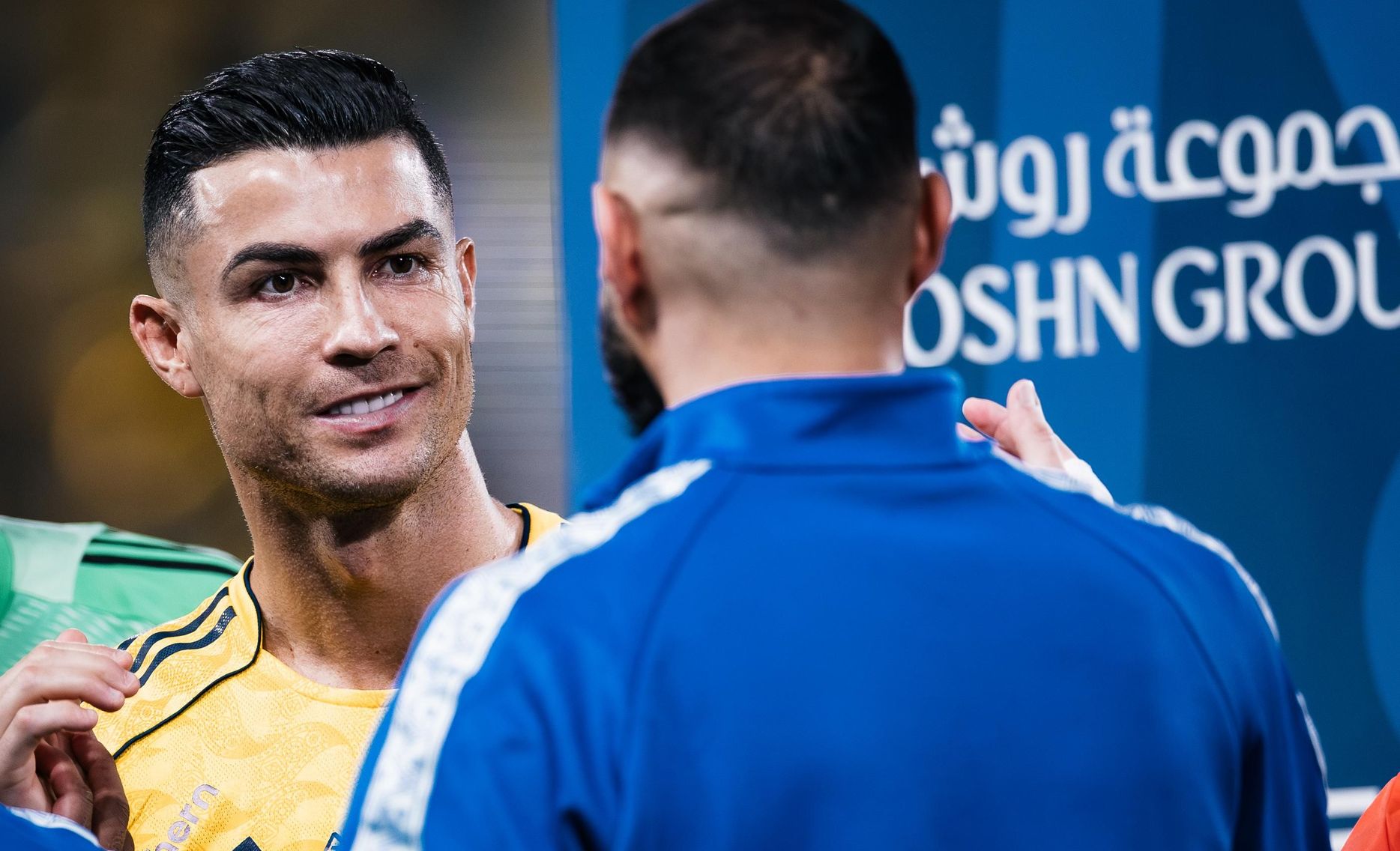 Cristiano Ronaldo and Karim Benzema before Al Nassr v Al Hilal in Capital Derby