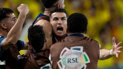 Cristiano Ronaldo celebrates wildly after his dipping free-kick put Al Nassr 3-1 up v Damac