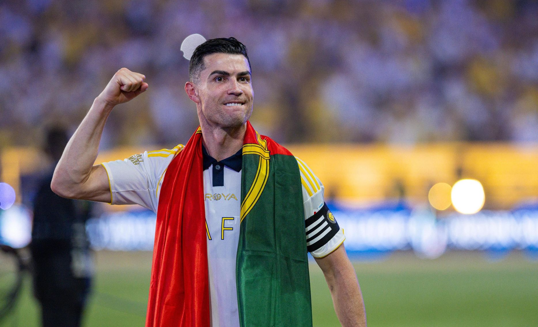 Cristiano Ronaldo draped in Portugal flag after firing Al Nassr to RSL title
