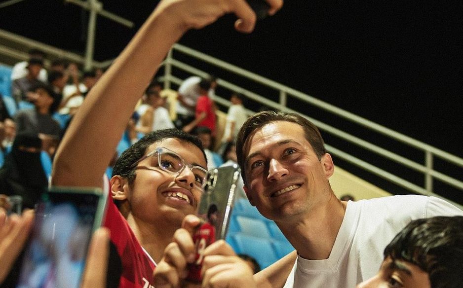 Al Kholood owner Ben Harburg with club fans