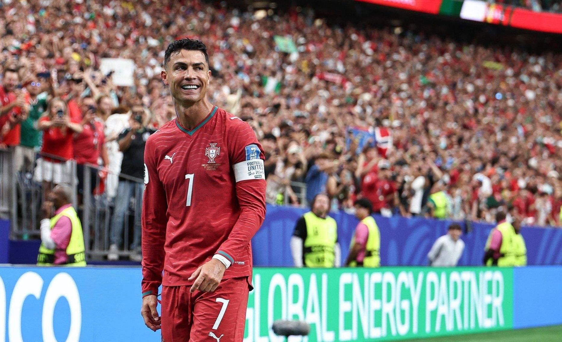 Portugal captain Cristiano Ronaldo reacts to FIFA World Cup win v Uzbekistan