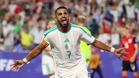 Al Ahli's Riyad Mahrez scores for Algeria v Austria at 2026 FIFA World Cup