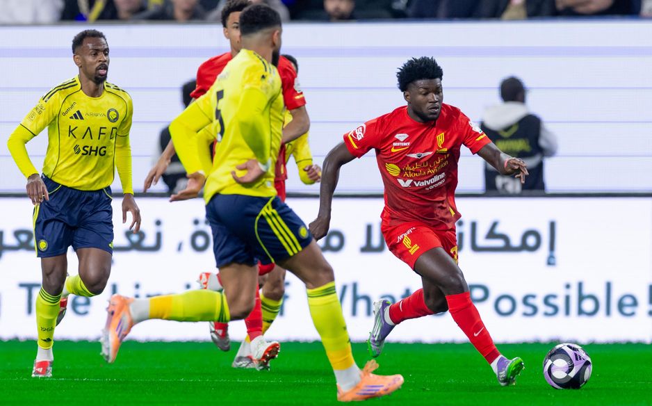 Al Qadsiah's young wing wizard Christopher Bonsu Baah in action v Al Nassr
