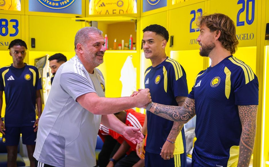 Al Nassr centre-back Inigo Martinez greets new manager Ange Postecoglou